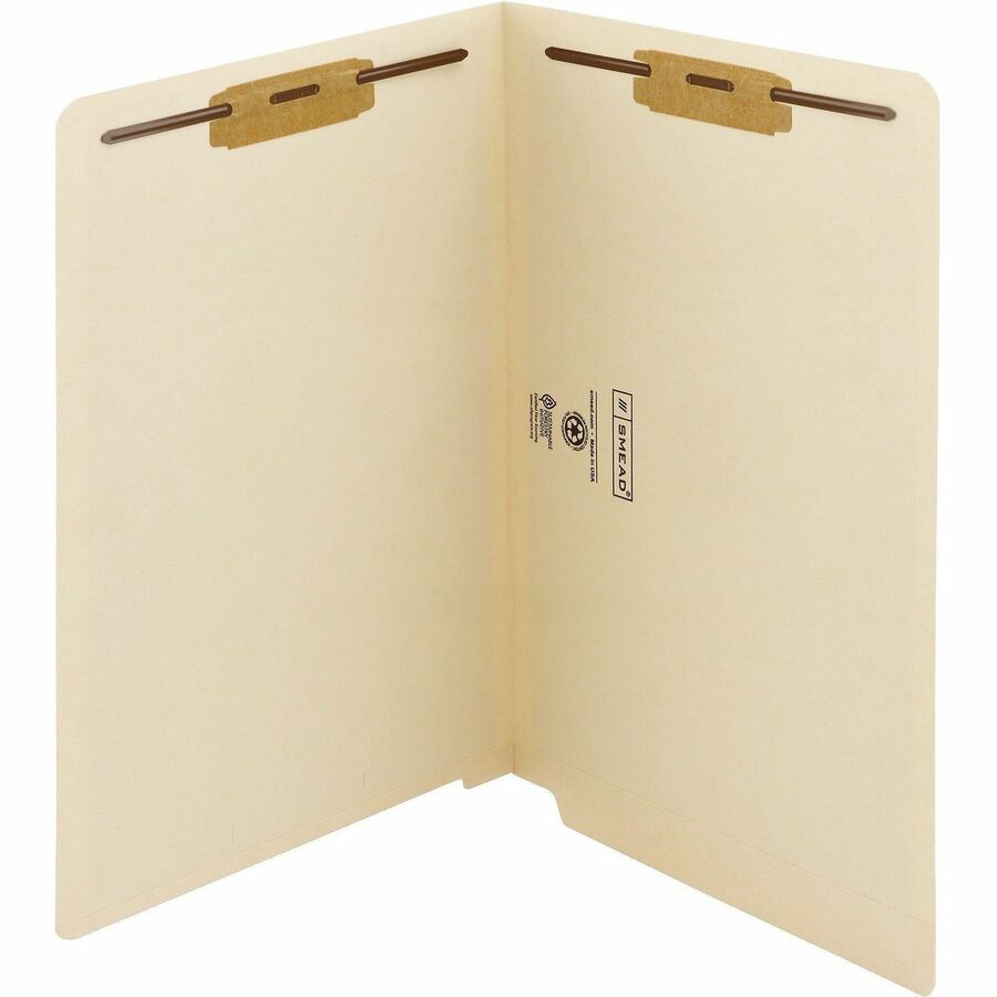 End Tab Fastener Folders with Reinforced Straight Tabs, 11-pt Manila, 2 Fasteners, Legal Size, Manila Exterior, 50/Box