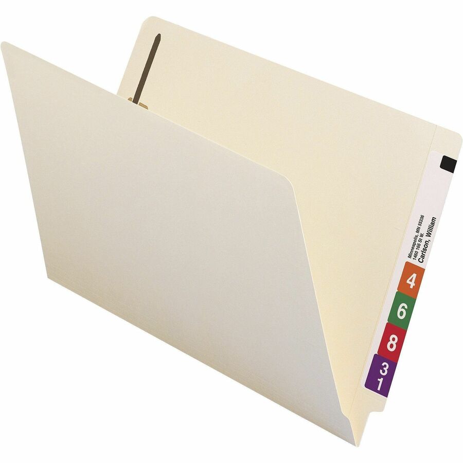 End Tab Fastener Folders with Reinforced Straight Tabs, 11-pt Manila, 2 Fasteners, Legal Size, Manila Exterior, 50/Box