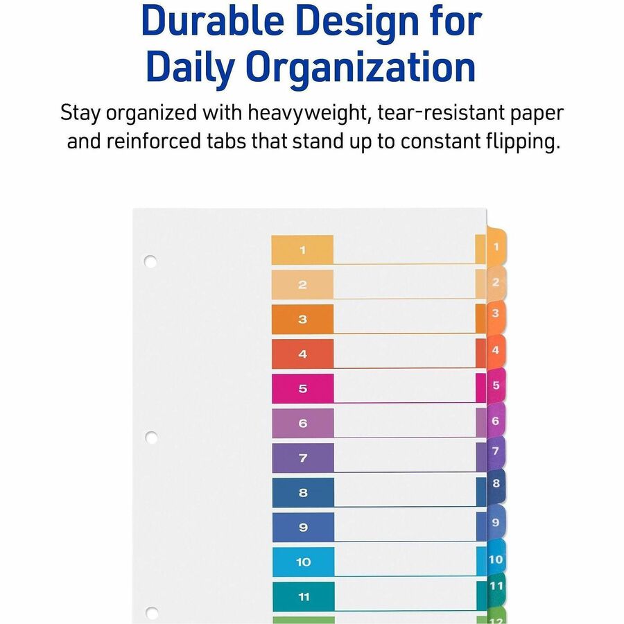 Customizable TOC Ready Index Multicolor Tab Dividers, 12-Tab, 1 to 12, 11 x 8.5, White, Traditional Color Tabs, 1 Set