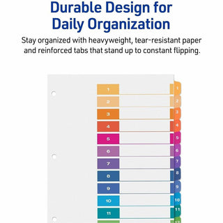 Customizable TOC Ready Index Multicolor Tab Dividers, 12-Tab, 1 to 12, 11 x 8.5, White, Traditional Color Tabs, 1 Set