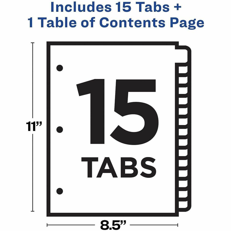 Customizable TOC Ready Index Black and White Dividers, 15-Tab, 1 to 15, 11 x 8.5, 1 Set