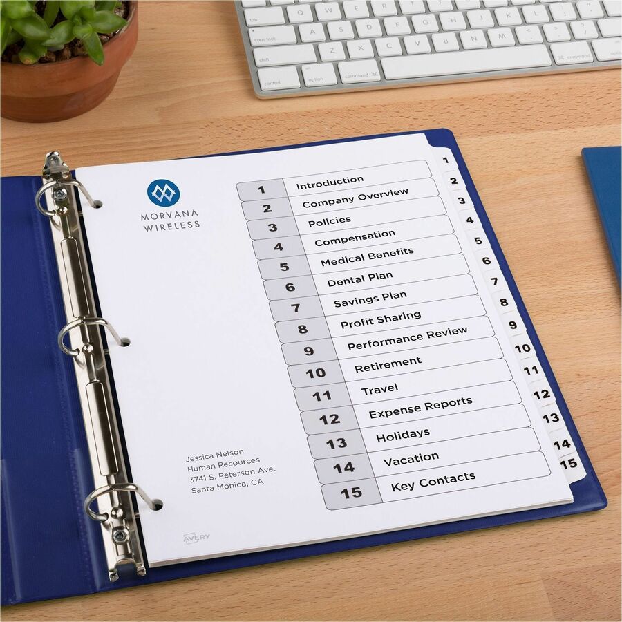 Customizable TOC Ready Index Black and White Dividers, 15-Tab, 1 to 15, 11 x 8.5, 1 Set