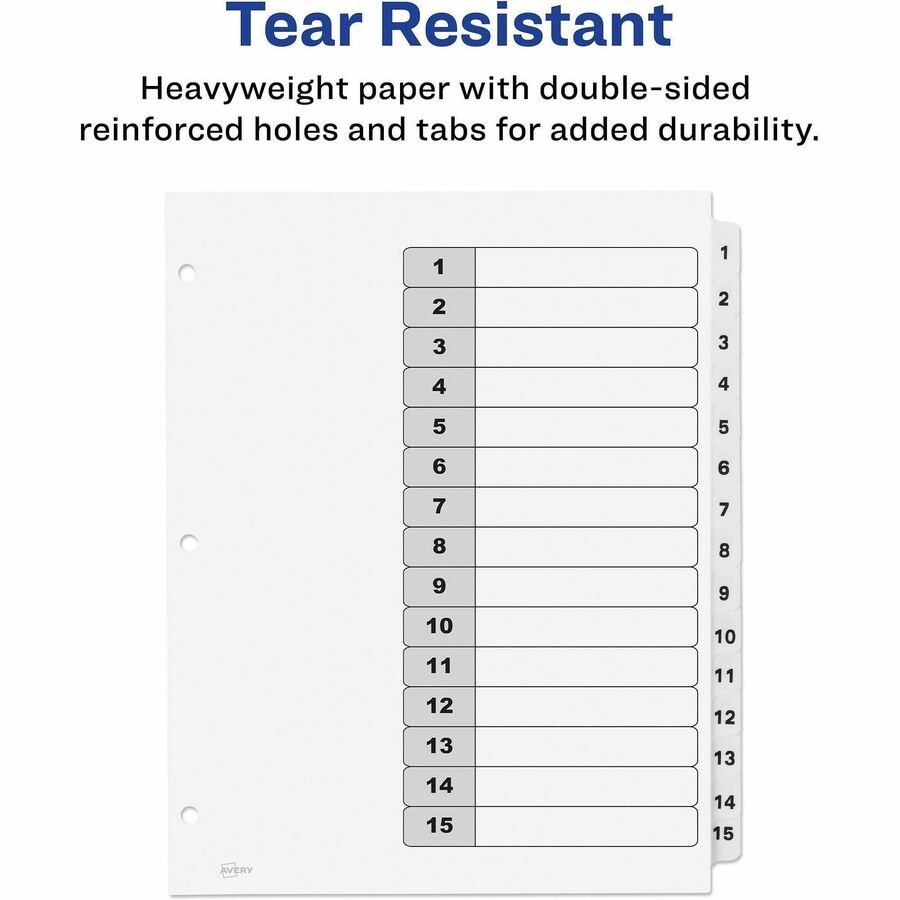 Customizable TOC Ready Index Black and White Dividers, 15-Tab, 1 to 15, 11 x 8.5, 1 Set