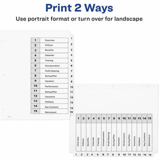 Customizable TOC Ready Index Black and White Dividers, 15-Tab, 1 to 15, 11 x 8.5, 1 Set