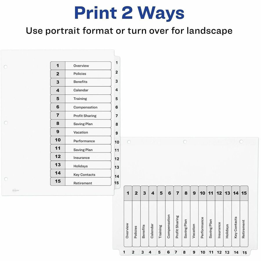 Customizable TOC Ready Index Black and White Dividers, 15-Tab, 1 to 15, 11 x 8.5, 1 Set