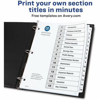 Customizable TOC Ready Index Black and White Dividers, 15-Tab, 1 to 15, 11 x 8.5, 1 Set