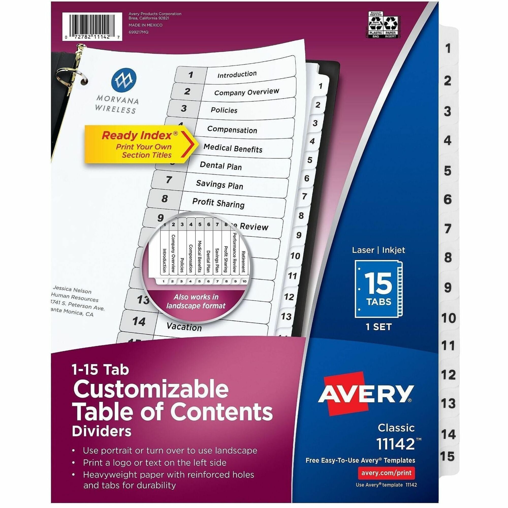 Customizable TOC Ready Index Black and White Dividers, 15-Tab, 1 to 15, 11 x 8.5, 1 Set