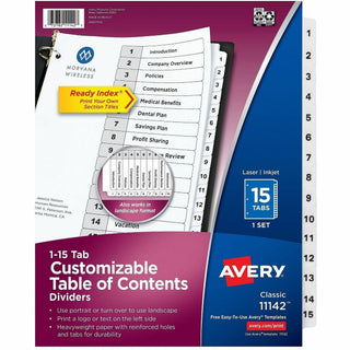 Customizable TOC Ready Index Black and White Dividers, 15-Tab, 1 to 15, 11 x 8.5, 1 Set