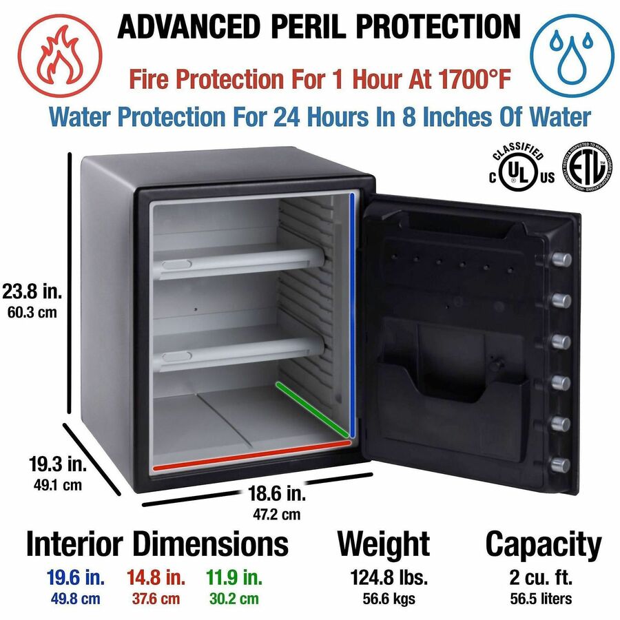 Fire-Safe with Digital Keypad Access, 2 cu ft, 18.67w x 19.38d x 23.88h, Black