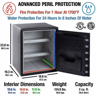 Fire-Safe with Digital Keypad Access, 2 cu ft, 18.67w x 19.38d x 23.88h, Black
