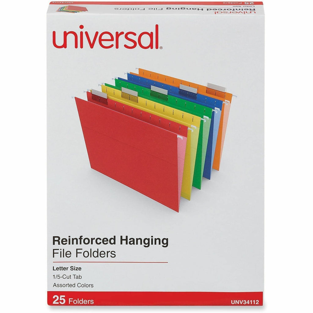 Deluxe Reinforced Recycled Hanging File Folders, Letter Size, 1/5-Cut Tabs, Assorted, 25/Box