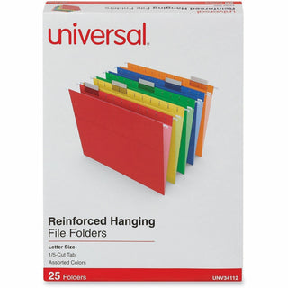 Deluxe Reinforced Recycled Hanging File Folders, Letter Size, 1/5-Cut Tabs, Assorted, 25/Box