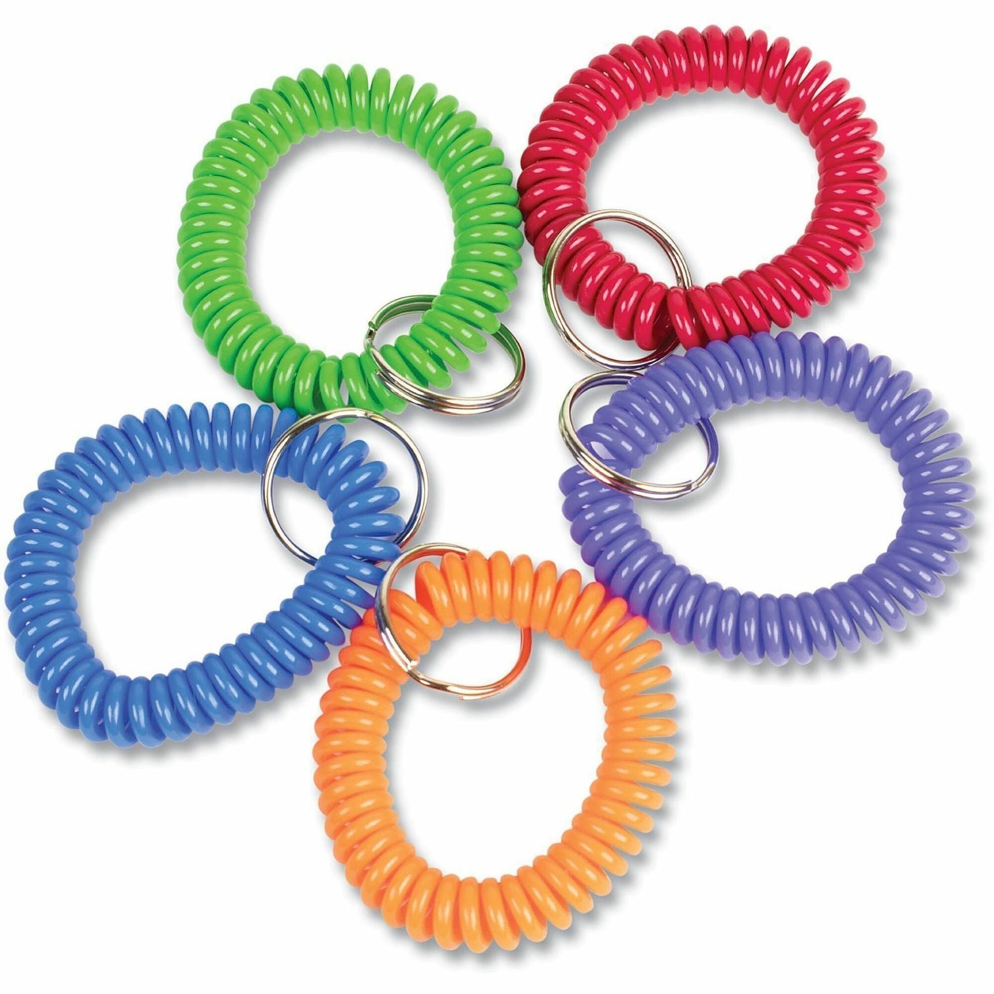 Wrist Key Coil Key Organizers, Blue/Green/Orange/Purple/Red, 10/Pack