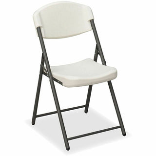 Rough n Ready Commercial Folding Chair, Supports Up to 350lb, 18" Seat Height, Platinum Granite Seat/Back, Black Base, 4/Pack