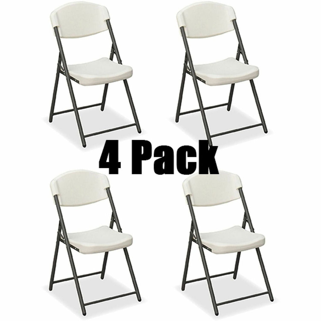 Rough n Ready Commercial Folding Chair, Supports Up to 350lb, 18" Seat Height, Platinum Granite Seat/Back, Black Base, 4/Pack