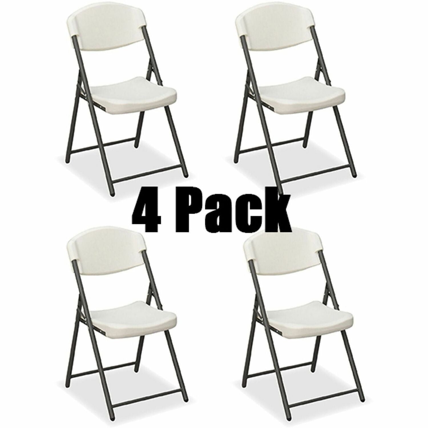 Rough n Ready Commercial Folding Chair, Supports Up to 350lb, 18" Seat Height, Platinum Granite Seat/Back, Black Base, 4/Pack