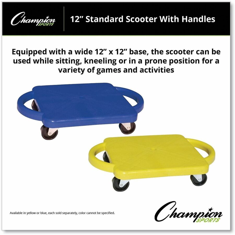 Scooter with Handles, Blue/Yellow, 4 Rubber Swivel Casters, Plastic, 12 x 12