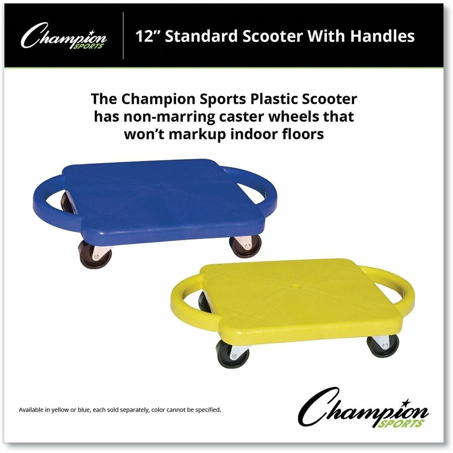 Scooter with Handles, Blue/Yellow, 4 Rubber Swivel Casters, Plastic, 12 x 12