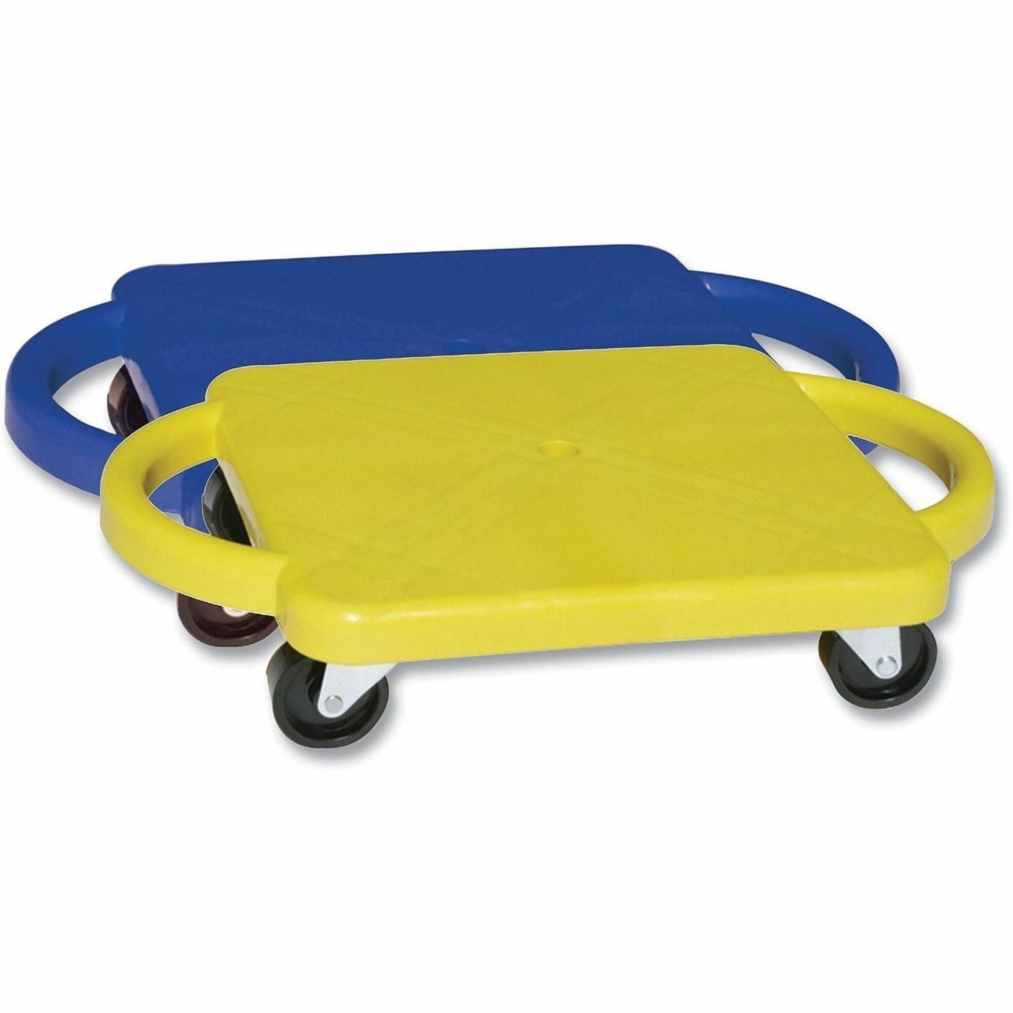 Scooter with Handles, Blue/Yellow, 4 Rubber Swivel Casters, Plastic, 12 x 12