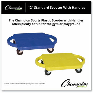 Scooter with Handles, Blue/Yellow, 4 Rubber Swivel Casters, Plastic, 12 x 12