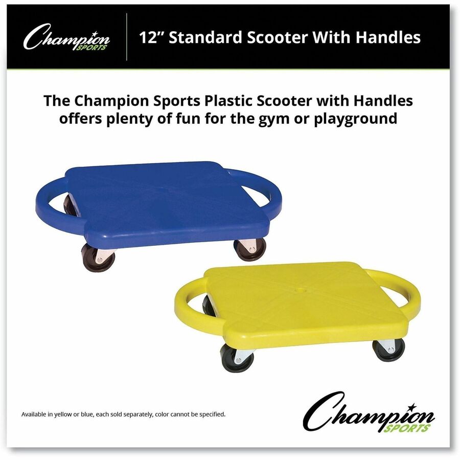 Scooter with Handles, Blue/Yellow, 4 Rubber Swivel Casters, Plastic, 12 x 12