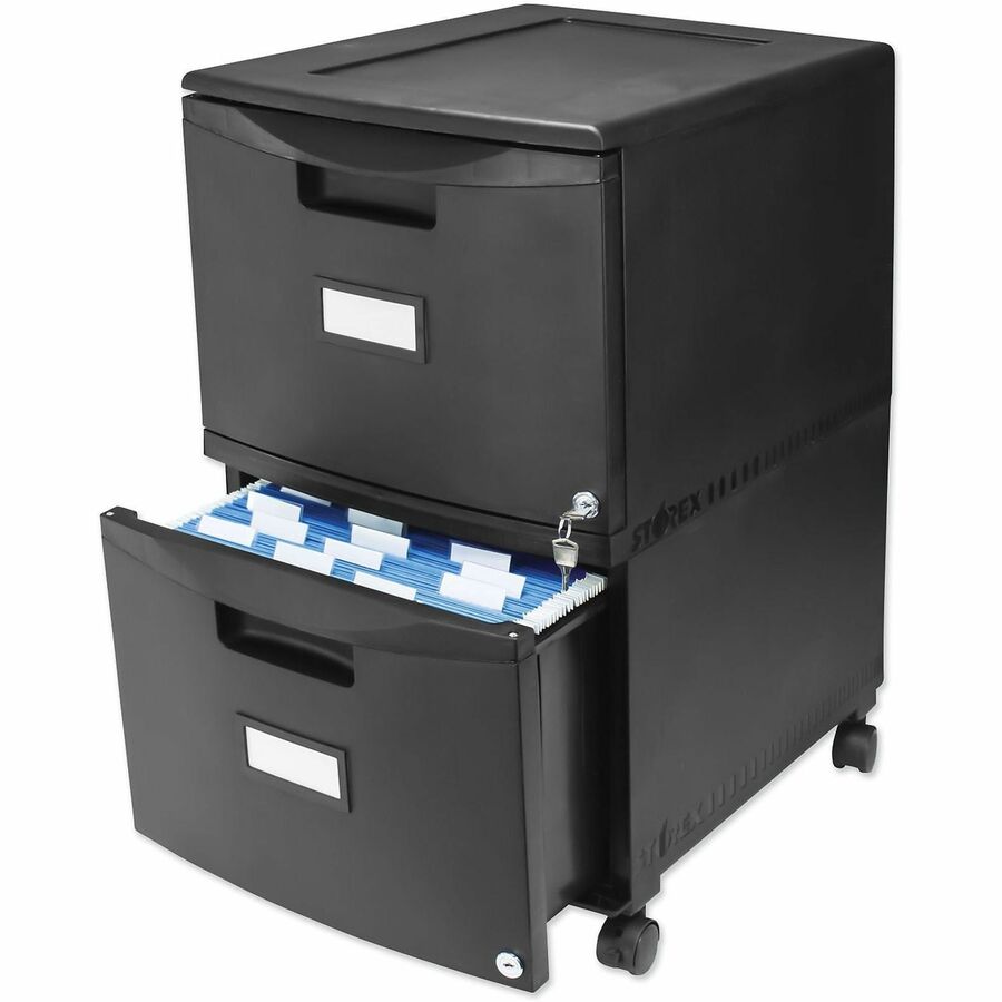 Two-Drawer Mobile Filing Cabinet, 2 Legal/Letter-Size File Drawers, Black, 14.75" x 18.25" x 26