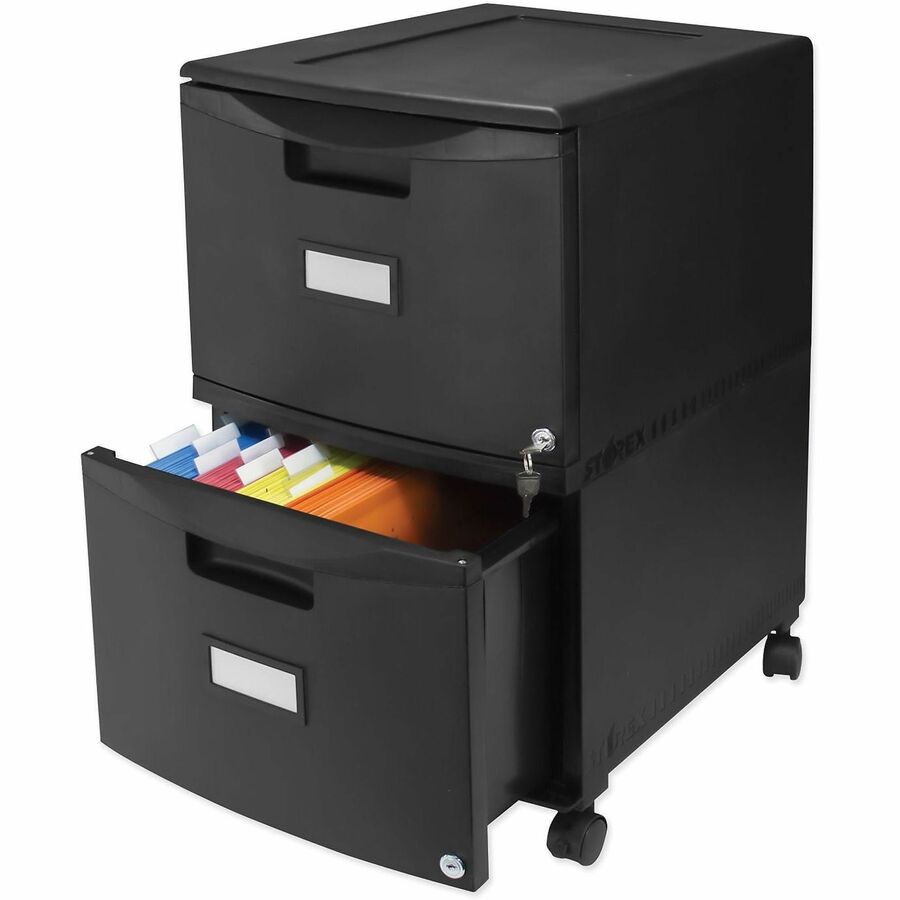 Two-Drawer Mobile Filing Cabinet, 2 Legal/Letter-Size File Drawers, Black, 14.75" x 18.25" x 26