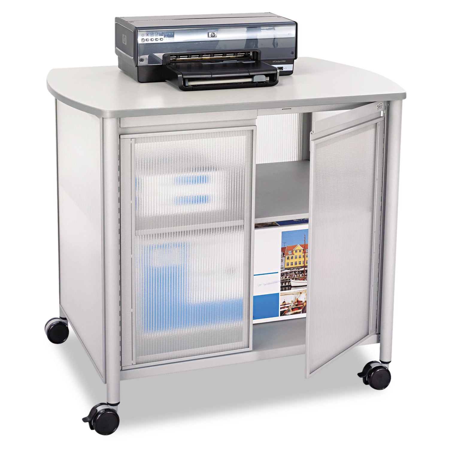 Impromptu Deluxe Machine Stand with Doors, Engineered Wood, 3 Shelves, 34.75" x 25.5" x 30.75", Gray - 3