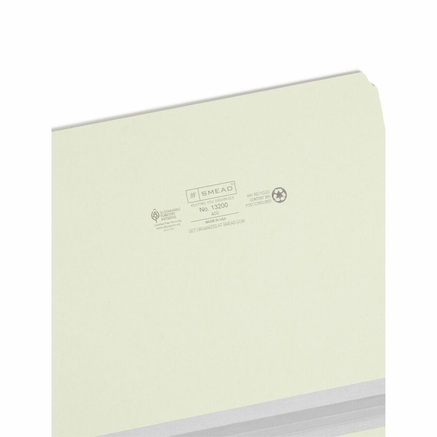 Smead Straight Tab Cut Letter Recycled Top Tab File Folder - 1" Folder Capacity - 8 1/2" x 11" - 1" Expansion - Pressboard - Gray, Green - 100% Recycled - 25 / Box