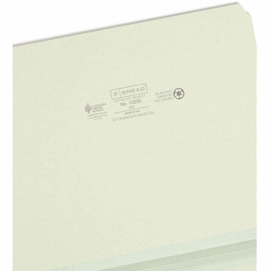 Smead Straight Tab Cut Letter Recycled Top Tab File Folder - 1" Folder Capacity - 8 1/2" x 11" - 1" Expansion - Pressboard - Gray, Green - 100% Recycled - 25 / Box