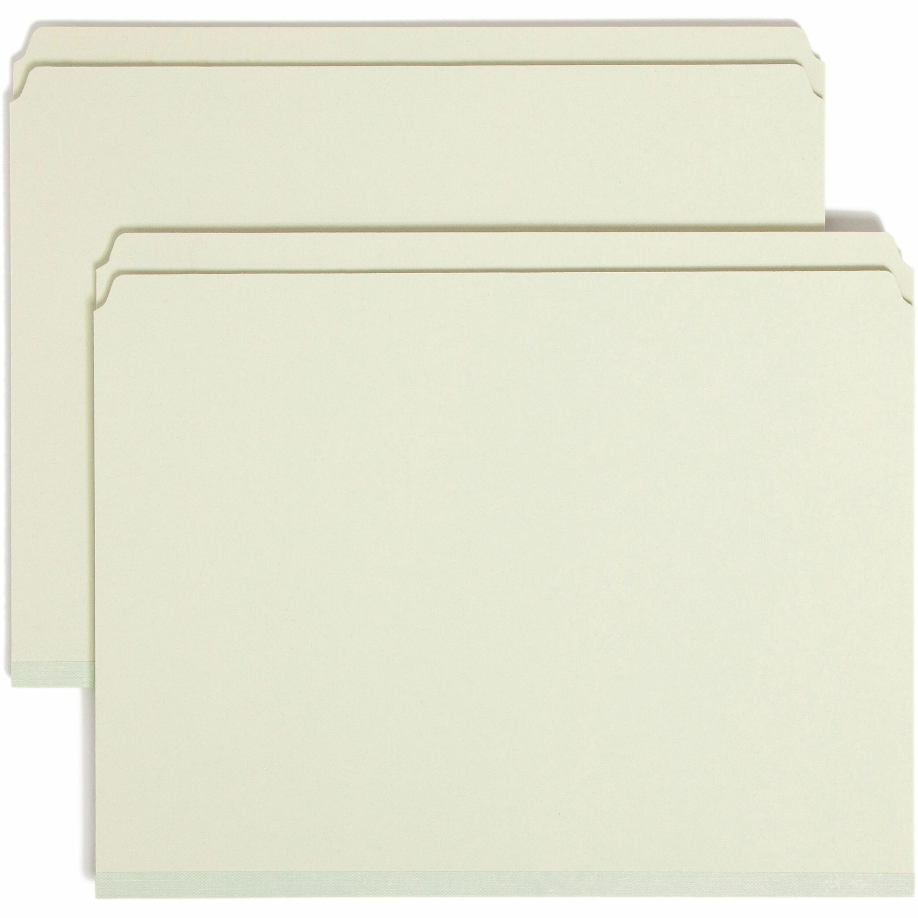 Smead Straight Tab Cut Letter Recycled Top Tab File Folder - 1" Folder Capacity - 8 1/2" x 11" - 1" Expansion - Pressboard - Gray, Green - 100% Recycled - 25 / Box - 