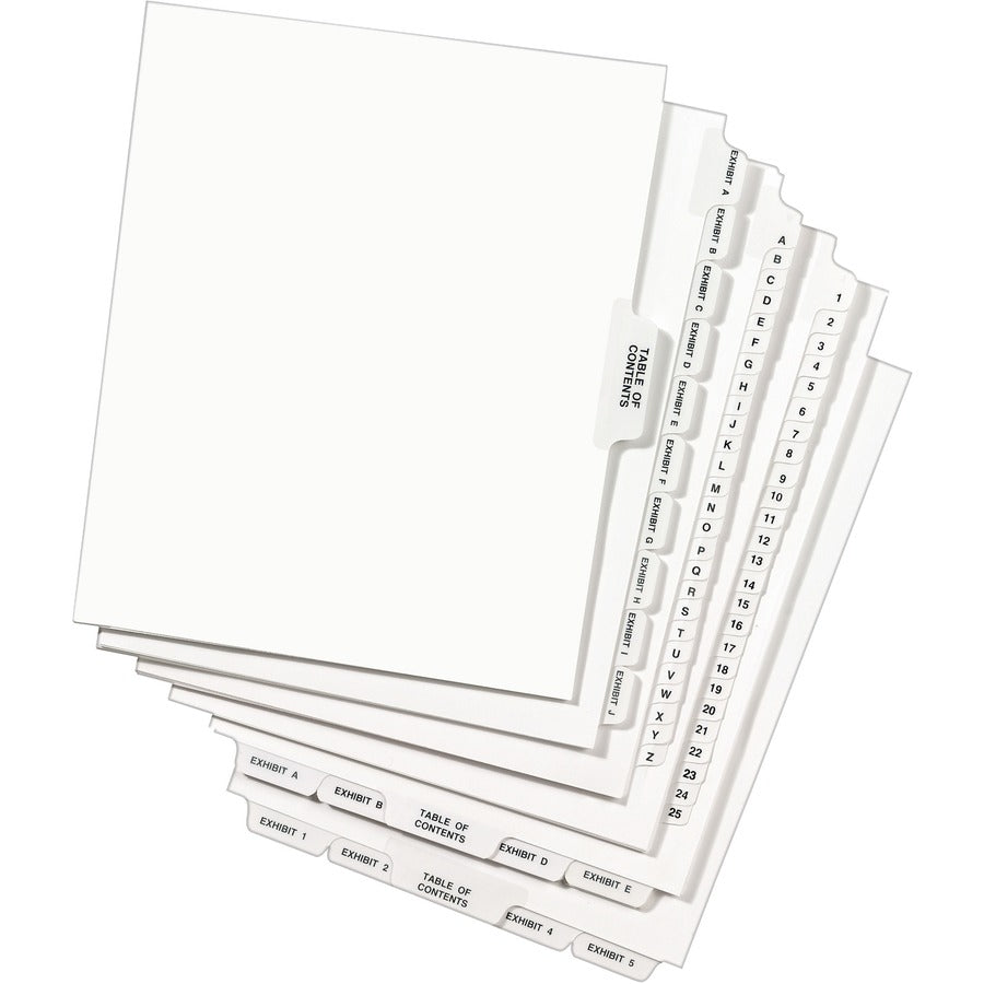 Preprinted Legal Exhibit Side Tab Index Dividers, Avery Style, 25-Tab, 1 to 25, 11 x 8.5, White, 1 Set