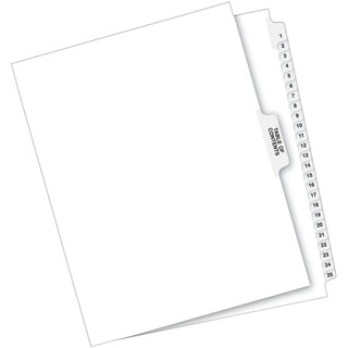 Preprinted Legal Exhibit Side Tab Index Dividers, Avery Style, 25-Tab, 1 to 25, 11 x 8.5, White, 1 Set