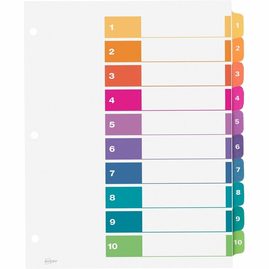 Customizable TOC Ready Index Multicolor Tab Dividers, 10-Tab, 1 to 10, 11 x 8.5, White, Traditional Color Tabs, 1 Set