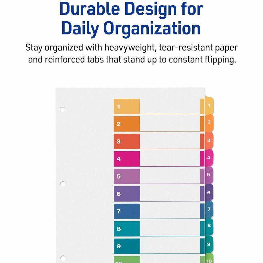 Customizable TOC Ready Index Multicolor Tab Dividers, 10-Tab, 1 to 10, 11 x 8.5, White, Traditional Color Tabs, 1 Set
