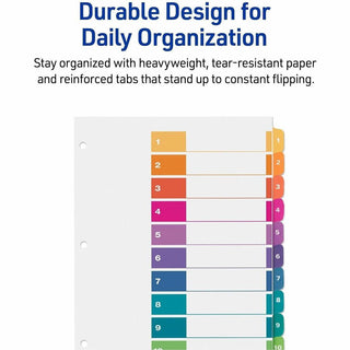 Customizable TOC Ready Index Multicolor Tab Dividers, 10-Tab, 1 to 10, 11 x 8.5, White, Traditional Color Tabs, 1 Set
