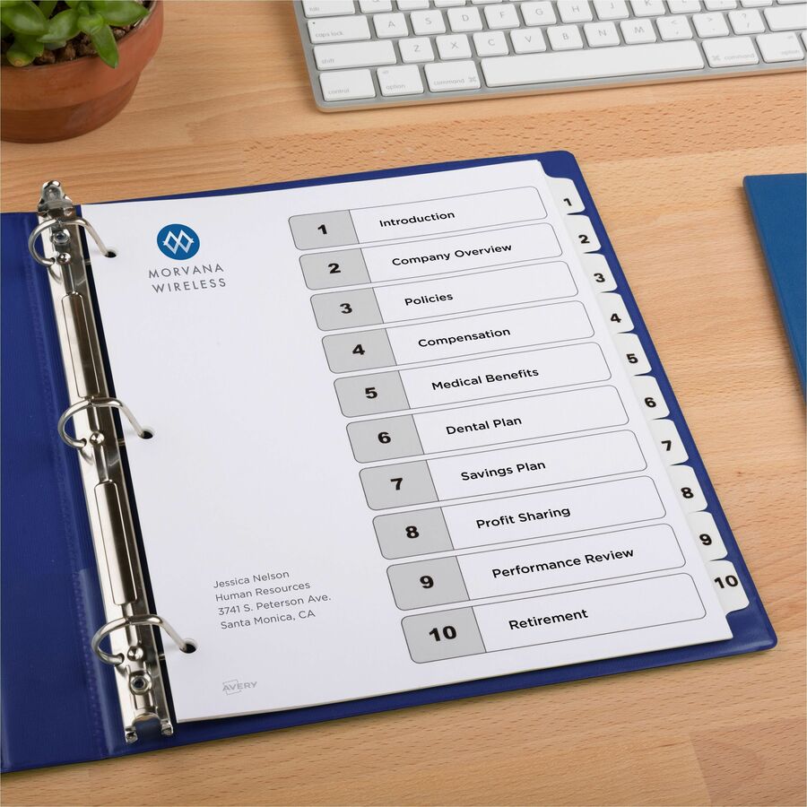 Customizable TOC Ready Index Black and White Dividers, 10-Tab, 1 to 10, 11 x 8.5, 1 Set