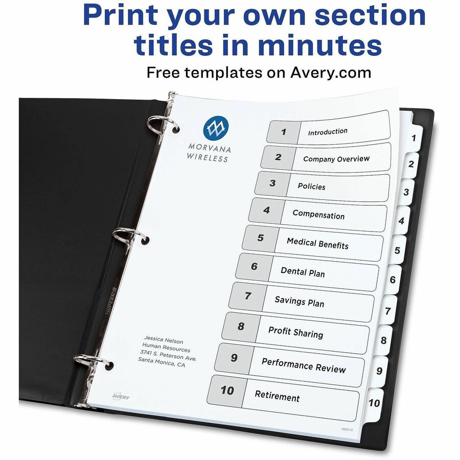 Customizable TOC Ready Index Black and White Dividers, 10-Tab, 1 to 10, 11 x 8.5, 1 Set