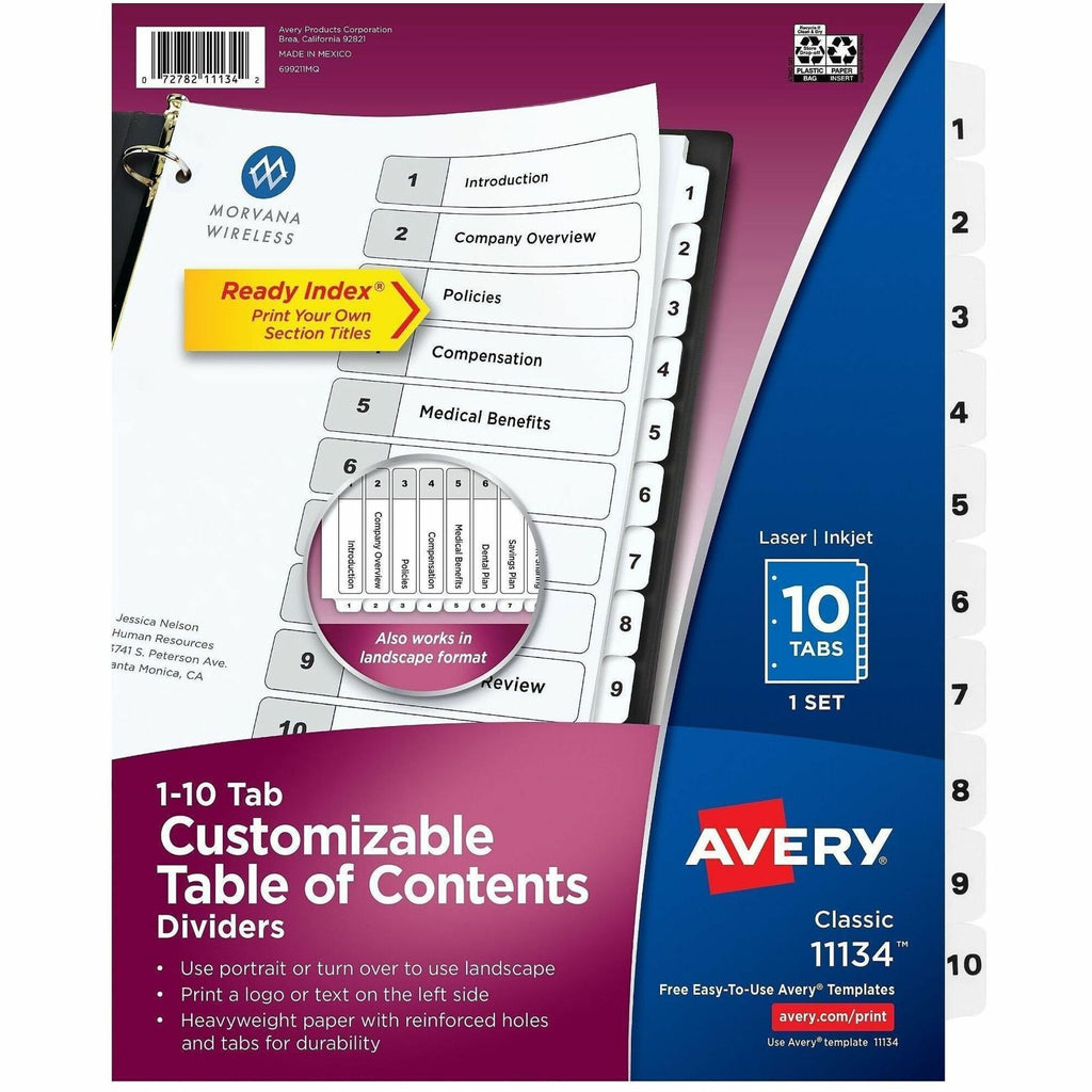 Customizable TOC Ready Index Black and White Dividers, 10-Tab, 1 to 10, 11 x 8.5, 1 Set