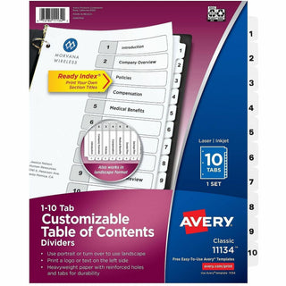 Customizable TOC Ready Index Black and White Dividers, 10-Tab, 1 to 10, 11 x 8.5, 1 Set