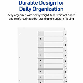 Customizable TOC Ready Index Black and White Dividers, 10-Tab, 1 to 10, 11 x 8.5, 1 Set