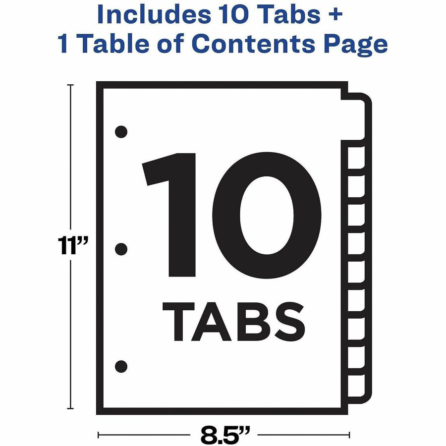 Customizable TOC Ready Index Black and White Dividers, 10-Tab, 1 to 10, 11 x 8.5, 1 Set