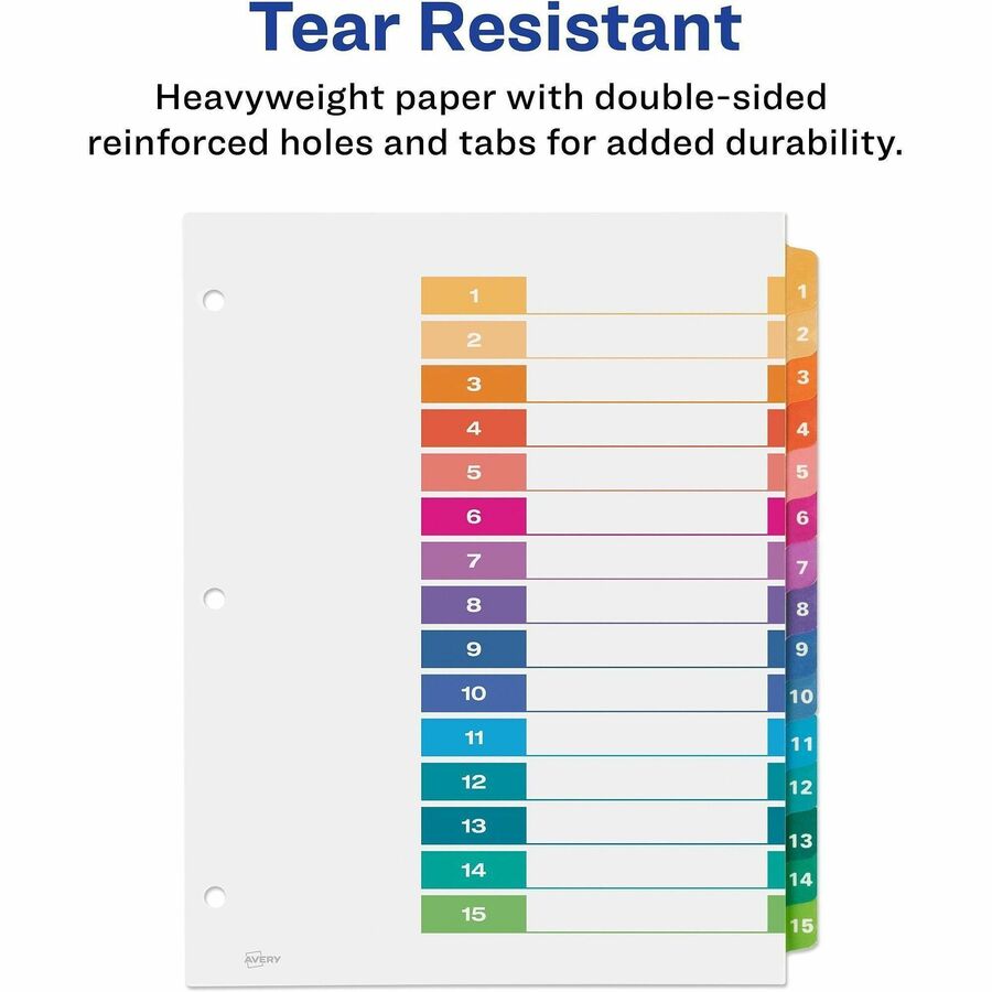 Customizable TOC Ready Index Multicolor Tab Dividers, 15-Tab, 1 to 15, 11 x 8.5, White, Traditional Color Tabs, 1 Set