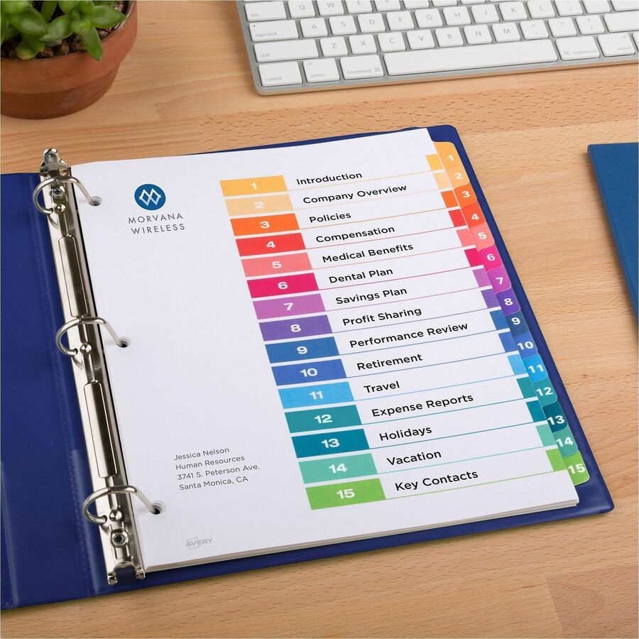 Customizable TOC Ready Index Multicolor Tab Dividers, 15-Tab, 1 to 15, 11 x 8.5, White, Traditional Color Tabs, 1 Set