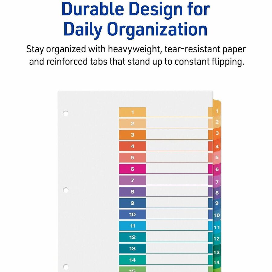Customizable TOC Ready Index Multicolor Tab Dividers, 15-Tab, 1 to 15, 11 x 8.5, White, Traditional Color Tabs, 1 Set