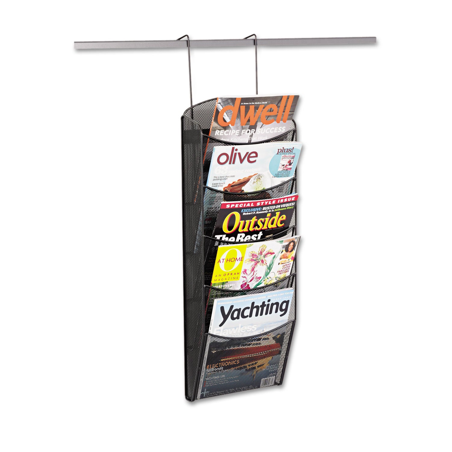 Onyx Mesh Literature Rack, Five Compartments, 10.25w x 3.5d x 28.33h, Black