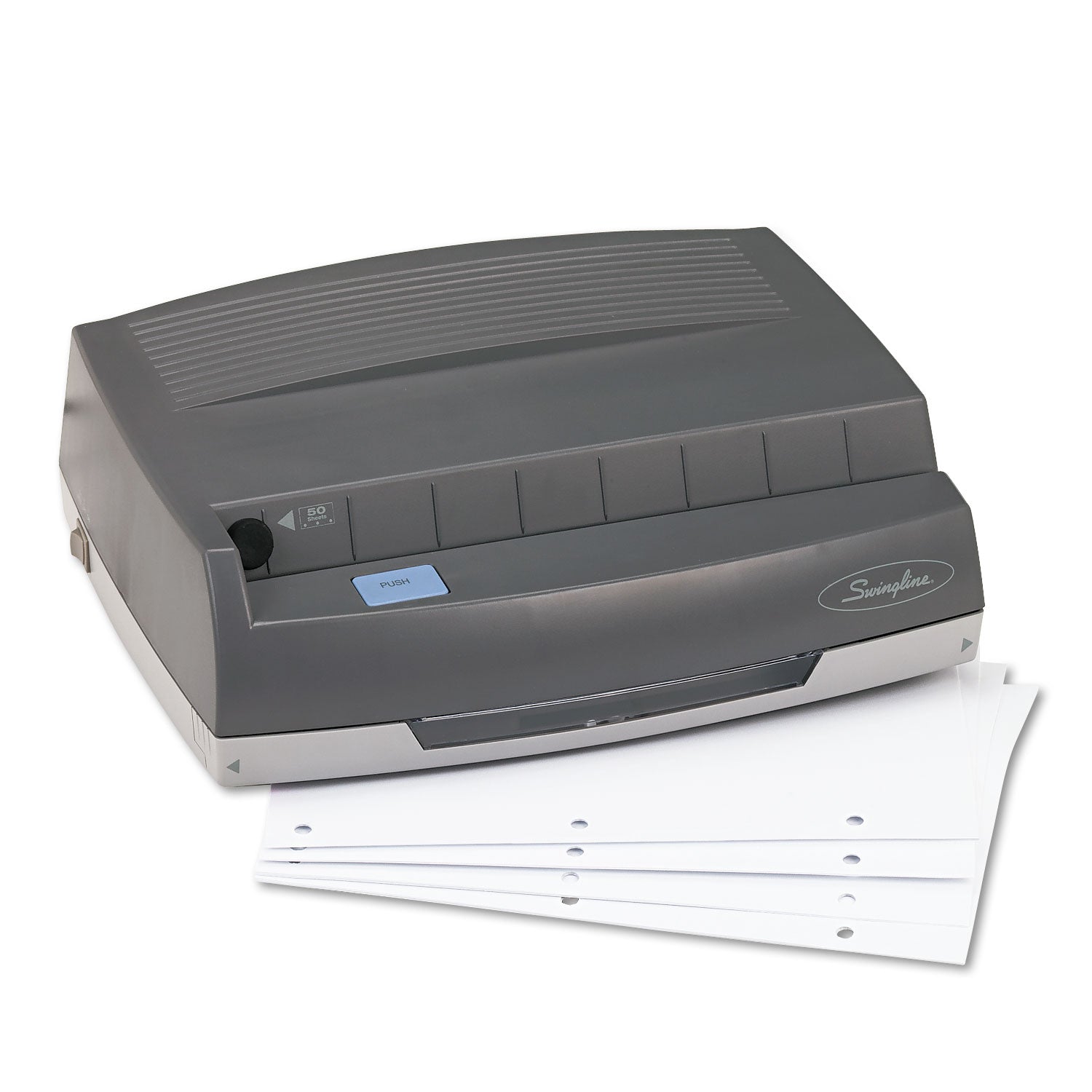 50-Sheet 350MD Electric Three-Hole Punch, 9/32" Holes, Gray - 