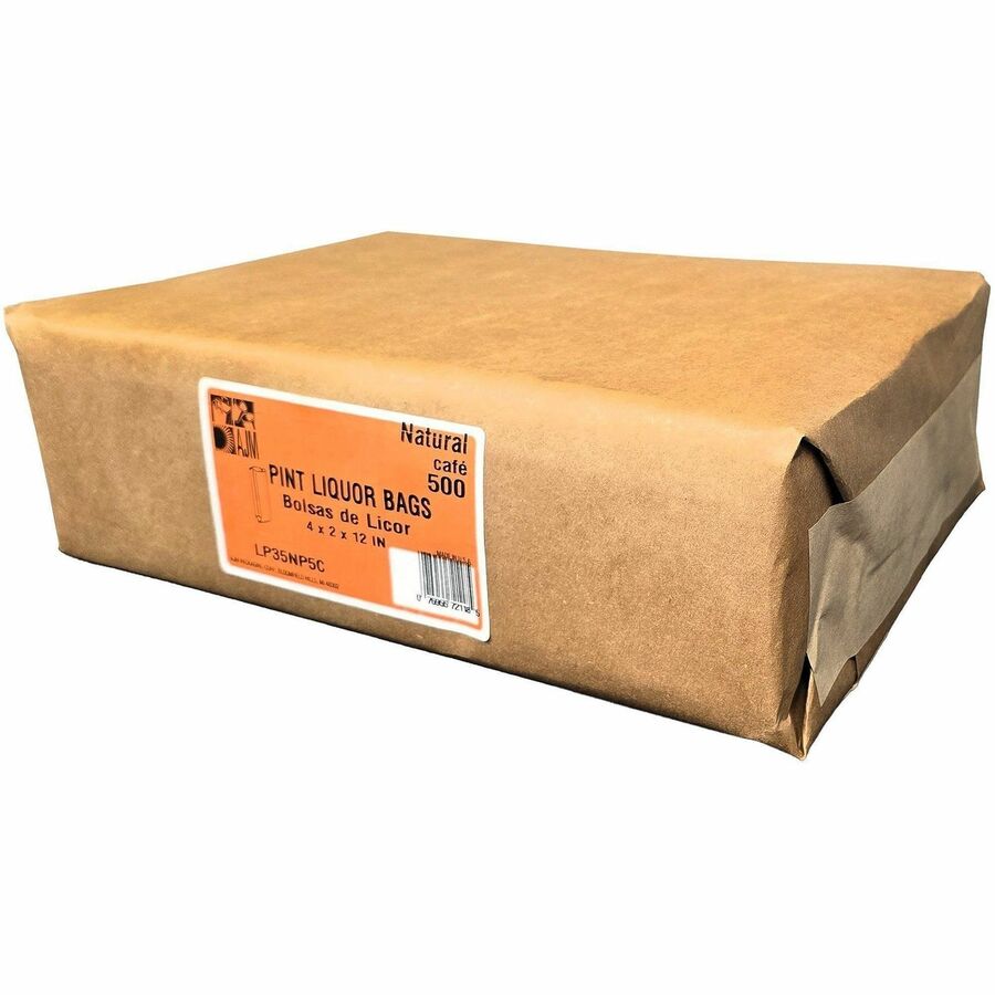 Grocery Pint-Sized Paper Bags for Liquor Takeout, 35 lb Capacity, 3.75" x 2.25" x 11.25", Kraft, 500 Bags