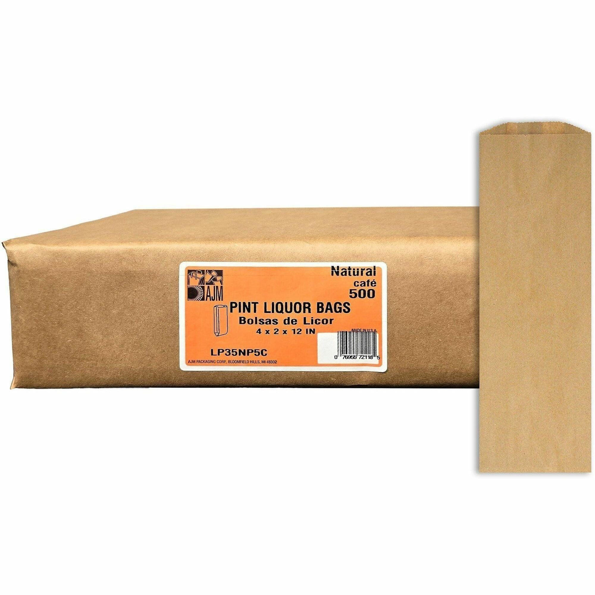 Grocery Pint-Sized Paper Bags for Liquor Takeout, 35 lb Capacity, 3.75" x 2.25" x 11.25", Kraft, 500 Bags