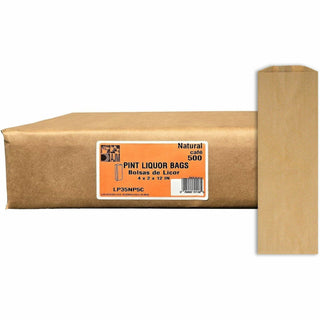 Grocery Pint-Sized Paper Bags for Liquor Takeout, 35 lb Capacity, 3.75" x 2.25" x 11.25", Kraft, 500 Bags